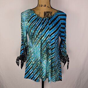 Festival Boho Chic Blouse Womens S Blue‎ Green Black Tie Sleeve Lightweight Top